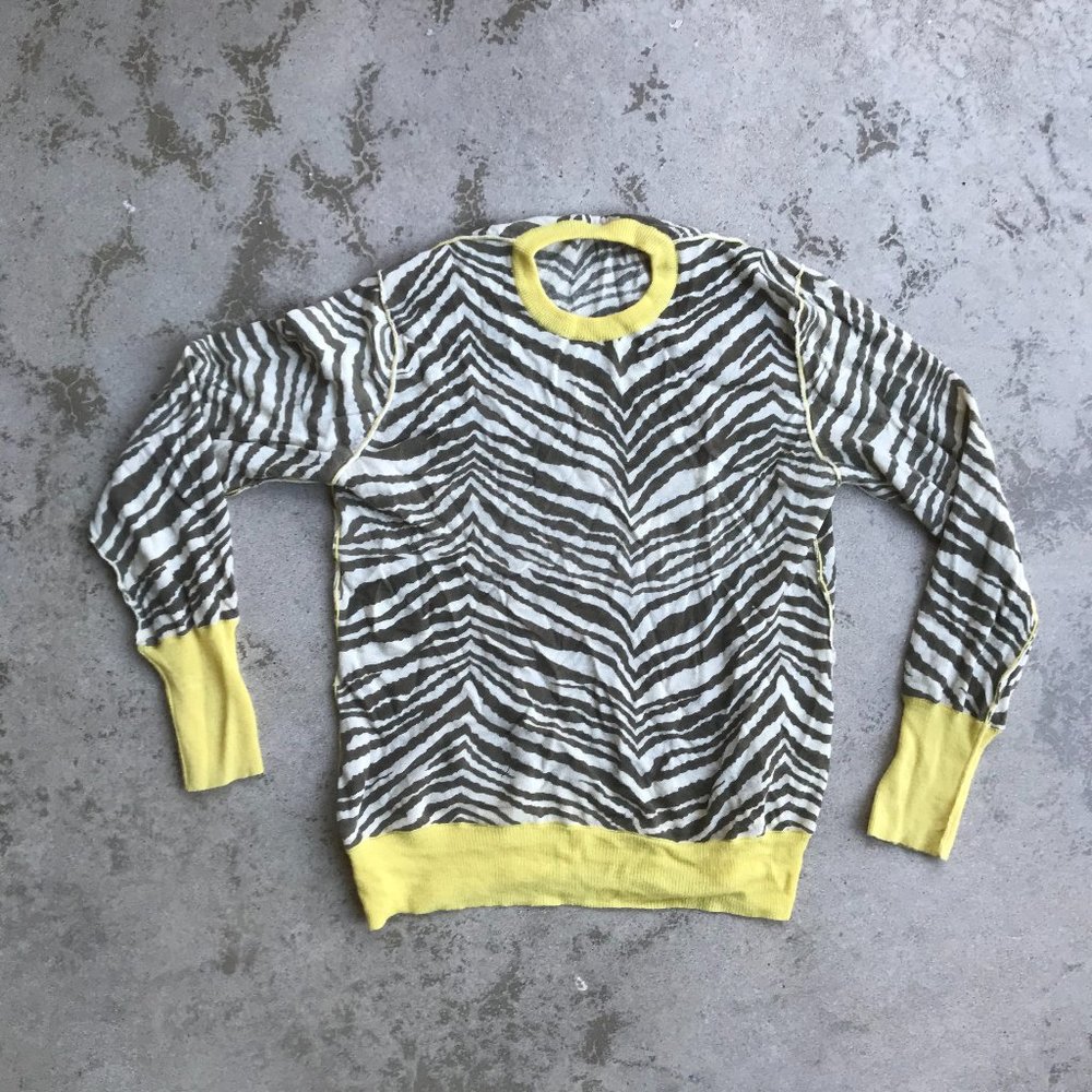 Cashmere Zebra Print Sweater with Yellow Trim